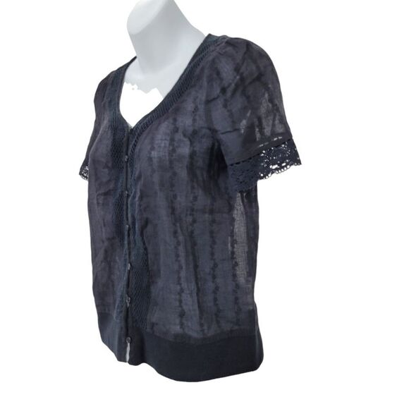 2/$20 Y2K Black See Through Buttons Down Top Blouse 100% Cotton Size: Small - Picture 2 of 8